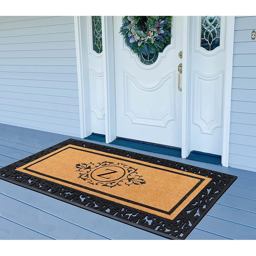 A1HC Natural Coir Monogrammed Door Mat for Front Door  Heavy Duty Welcome Doormat   30\