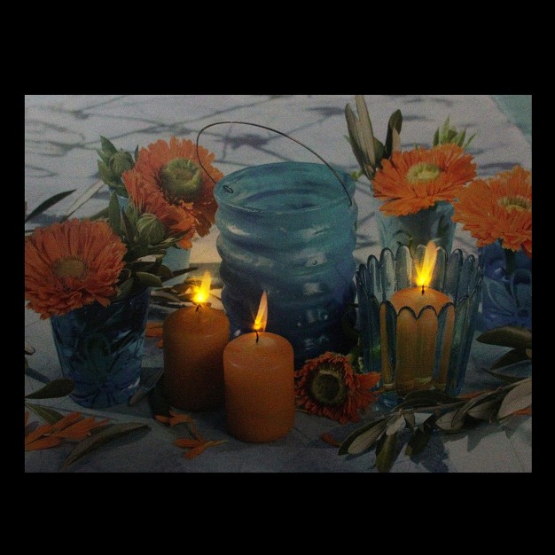 Led Flickering Candles And Flowers Glass Candles Canvas Wall Art