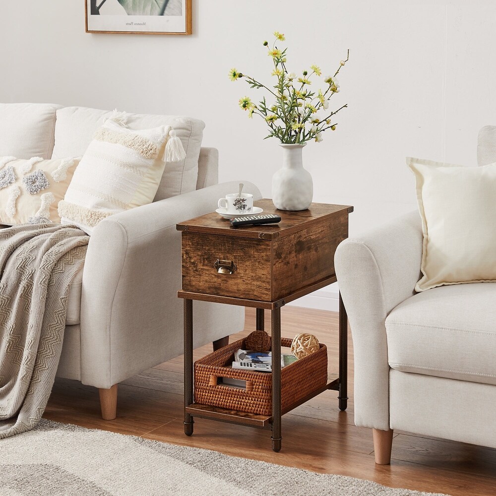 Modern Nightstands/Side Table with 1 Drawer and Open Shelf  Brown