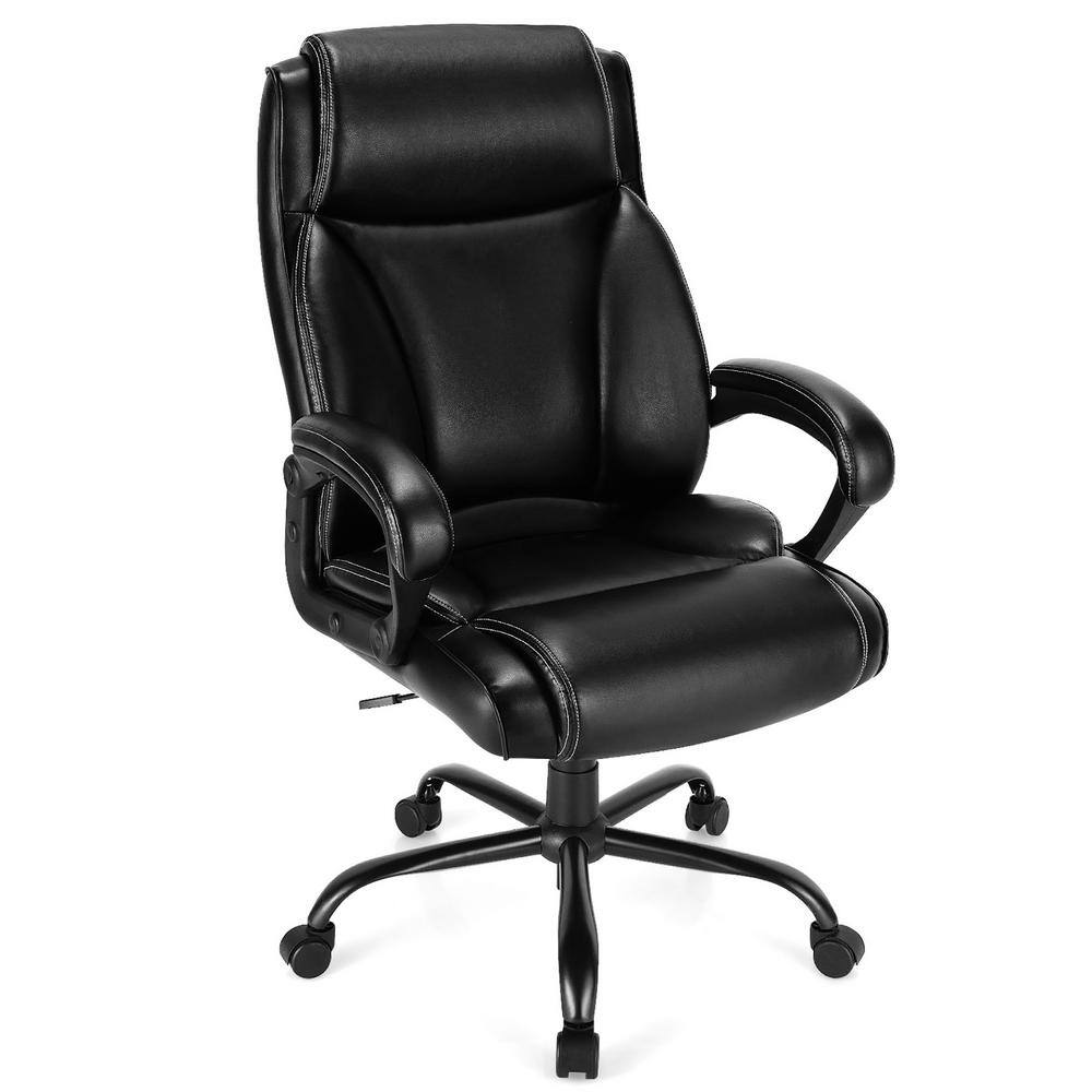 Costway Black 400 lbs. Big and Tall Leather Office Chair Adjustable High Back Task Chair HW66728