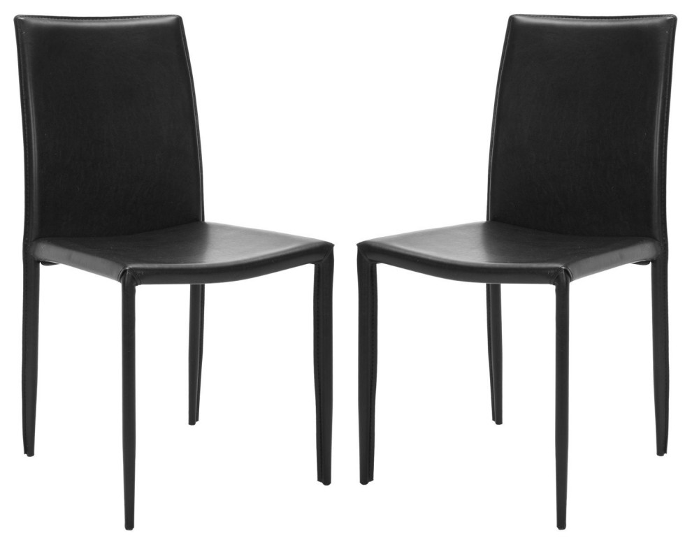 Set of 2 Transitional Dining Chair  Metal Frame With Faux Leather Cover  Black   Transitional   Dining Chairs   by Decor Love  Houzz