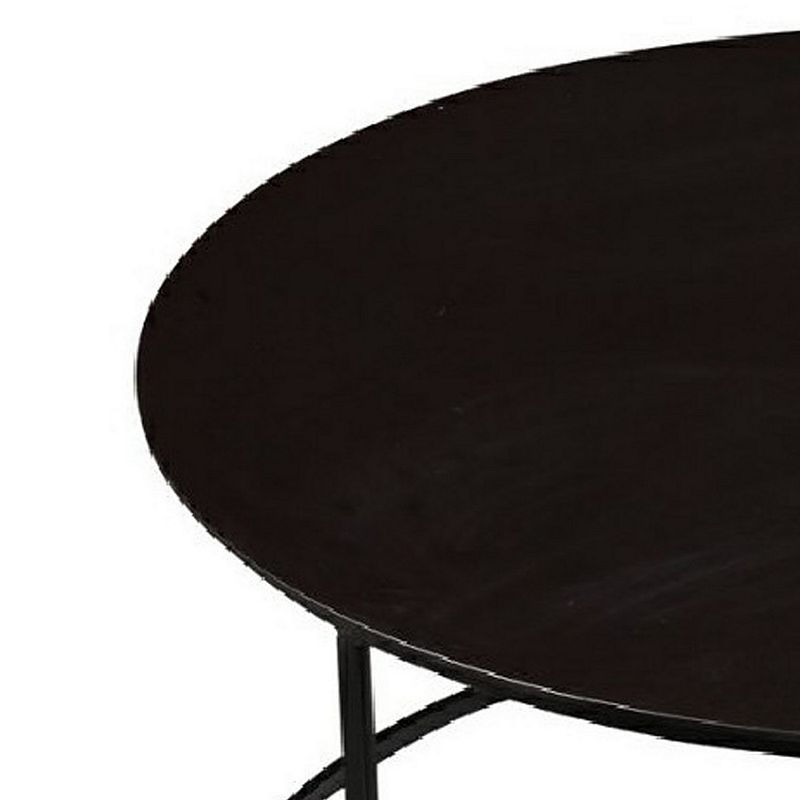 Round Metal Frame Side Table with Tubular Legs， Dark Brown