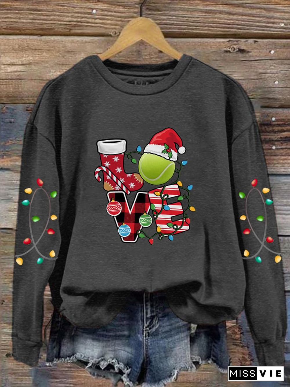 Women's Christmas Tennis Lovers Printed Casual Sweatshirts