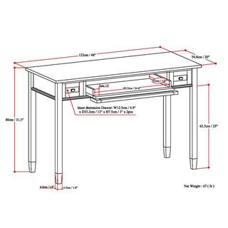 Simpli Home Warm Shaker Solid Wood Transitional 48 in. Wide Writing Office Desk in White AXWSH010-W