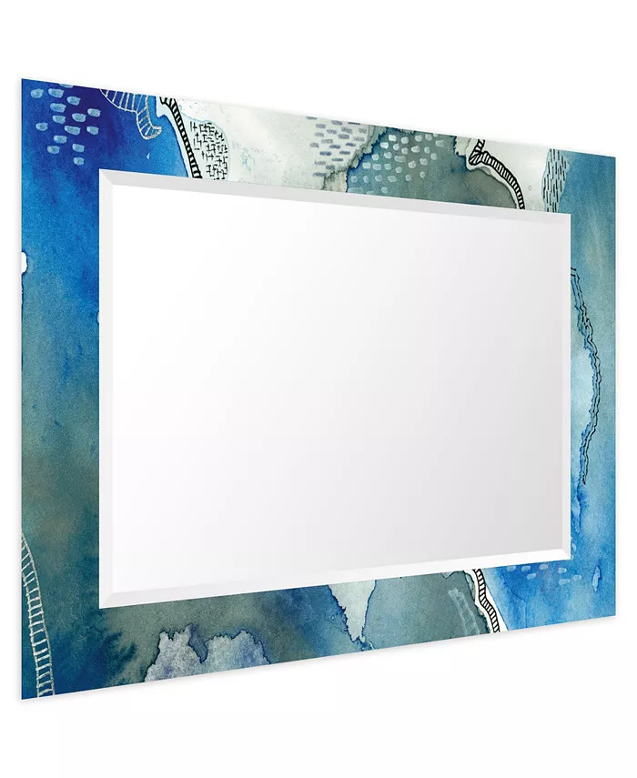 Empire Art Direct Subtle Blues Rectangular On Free Floating Printed Tempered Art Glass Beveled Mirror  40 x 30