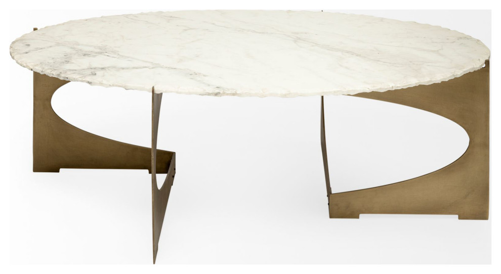 Reinhold White Marble Top w/ Gold Metal Base Oval Coffee Table   Midcentury   Coffee Tables   by Mercana  Houzz