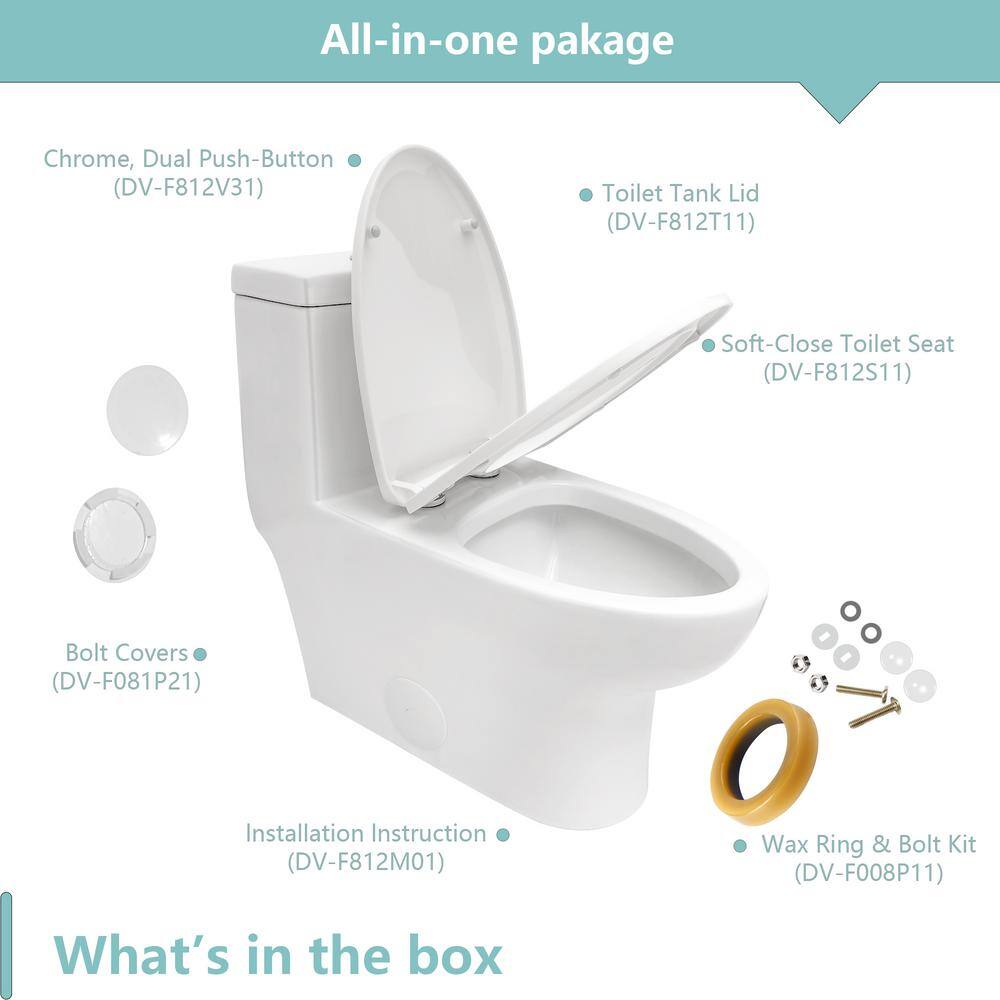 Logmey 12 in. Rough-In 1-piece 1.28 GPF Single Flush Elongated Toilet in White Seat Included H-LMTLC-76