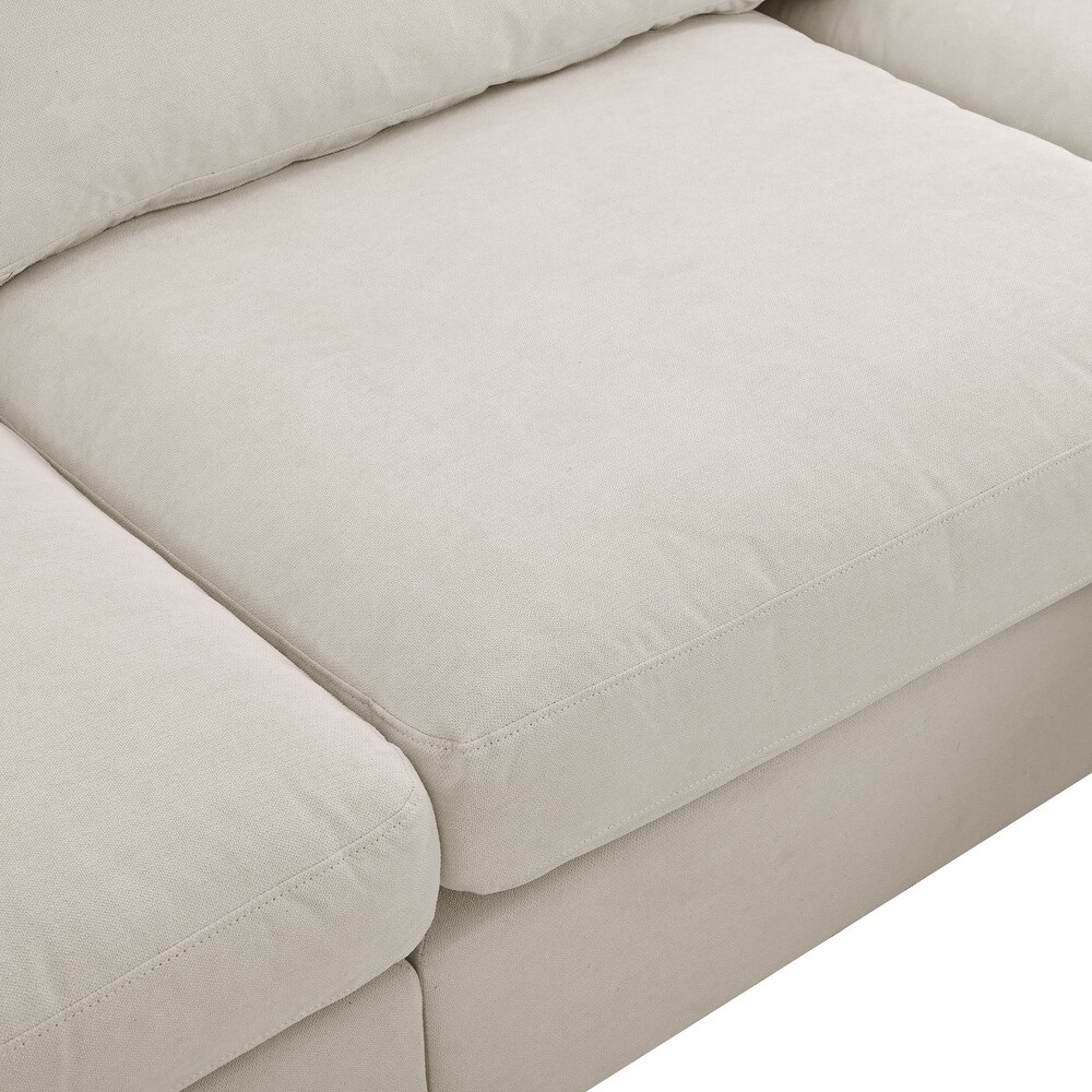 Beige Convertible Chaise Sofa L shape Sectional Sofa with Ottomans