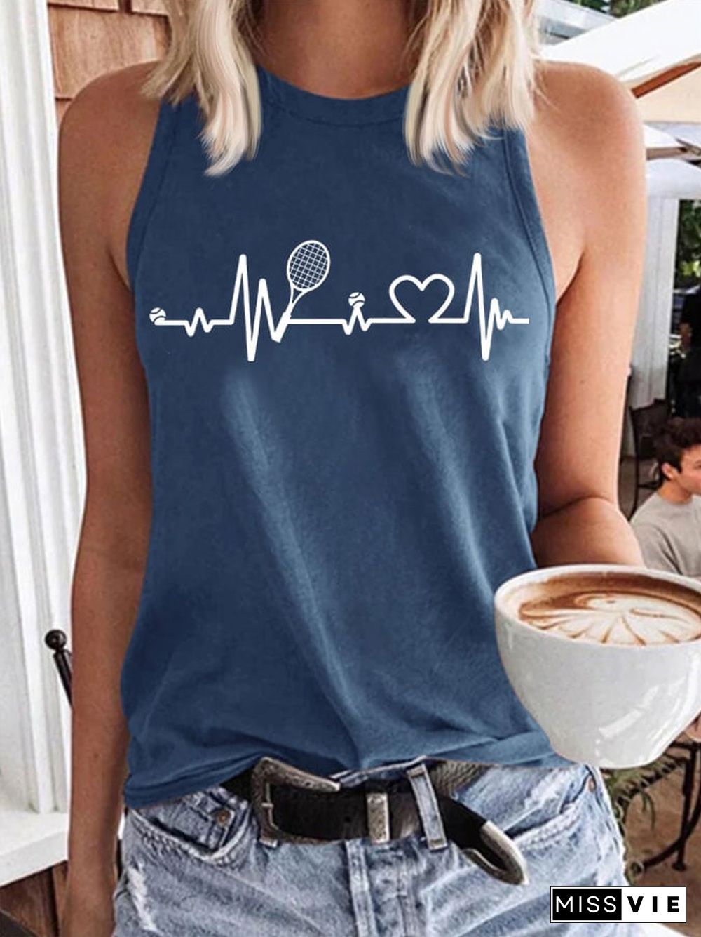 Women's Tennis Lovers Printed Casual Tank Top