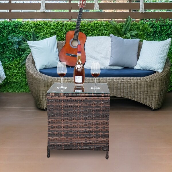 Glass Surface Iron Frame Rattan Fashionable Side Table