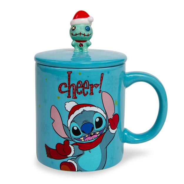 Silver Buffalo Disney Lilo amp Stitch Holiday Cheer Ceramic Mug With Lid Holds 18 Ounces