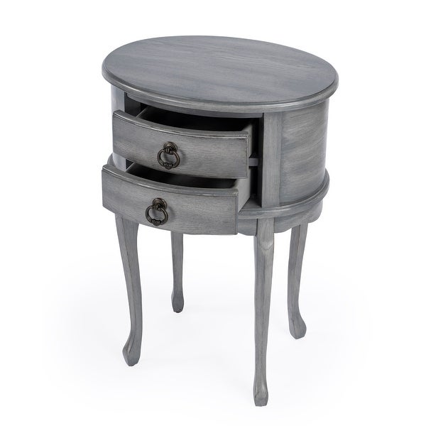 Offex Whitley Powder Gray Oval Side Table with 2 Drawers - 18