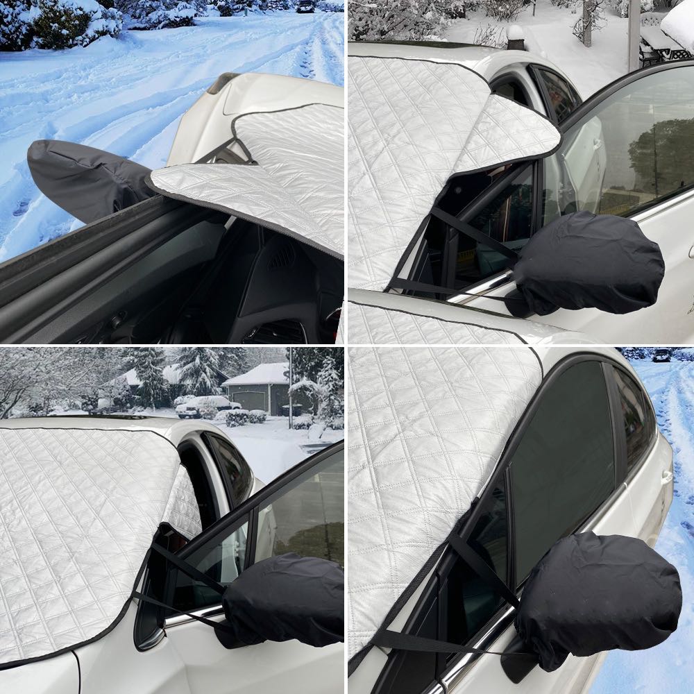 Car Windshield Snow Cover， Large Windshield Cover with 2 Side Mirror Covers，Four Layers Protection with Magnetic Edge for Snow， Ice， Sun， Frost Defense， Suitable for Most Cars andVehicles