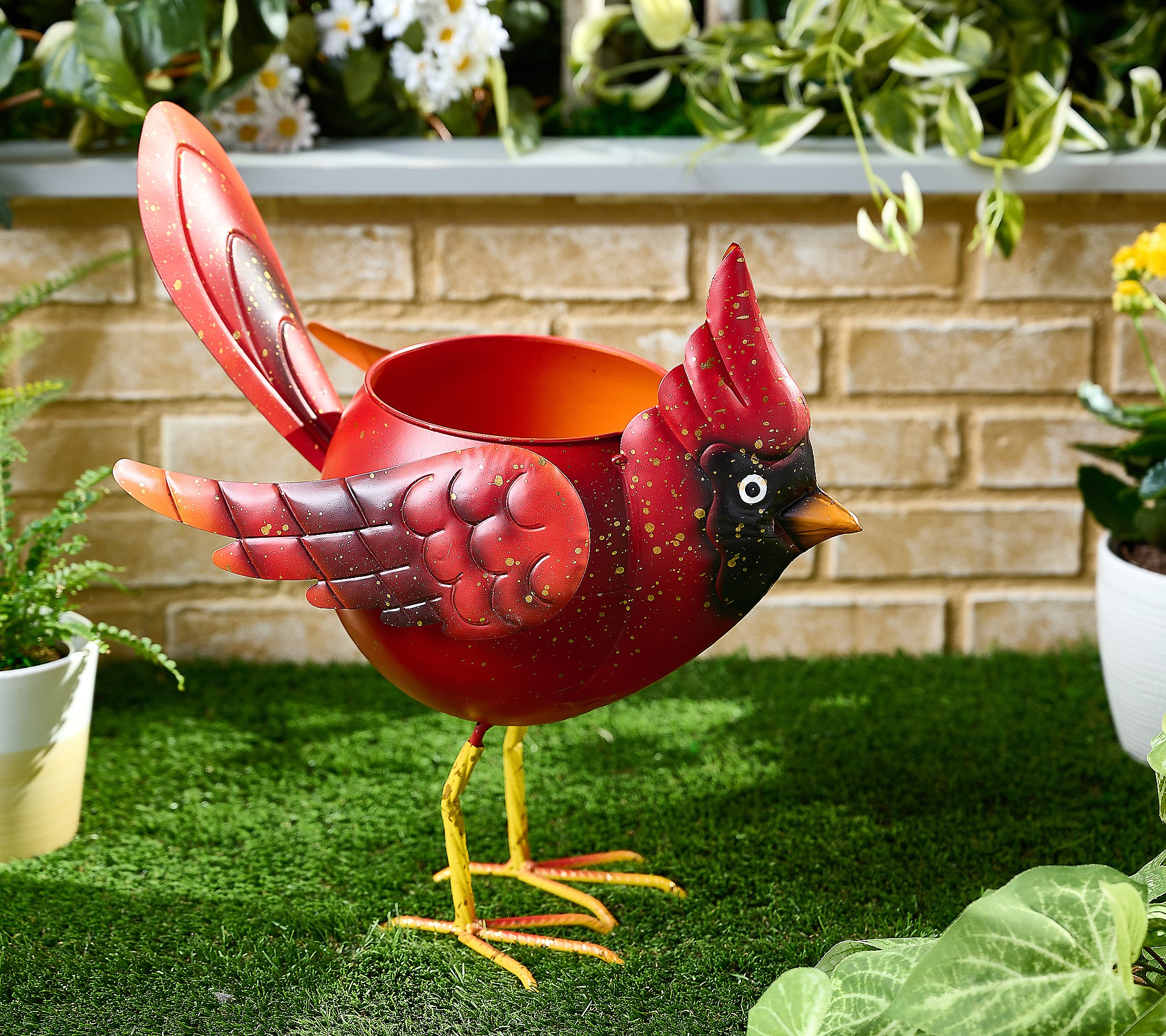 As Is Plow and Hearth Colorful Metal Standing Bird Planter