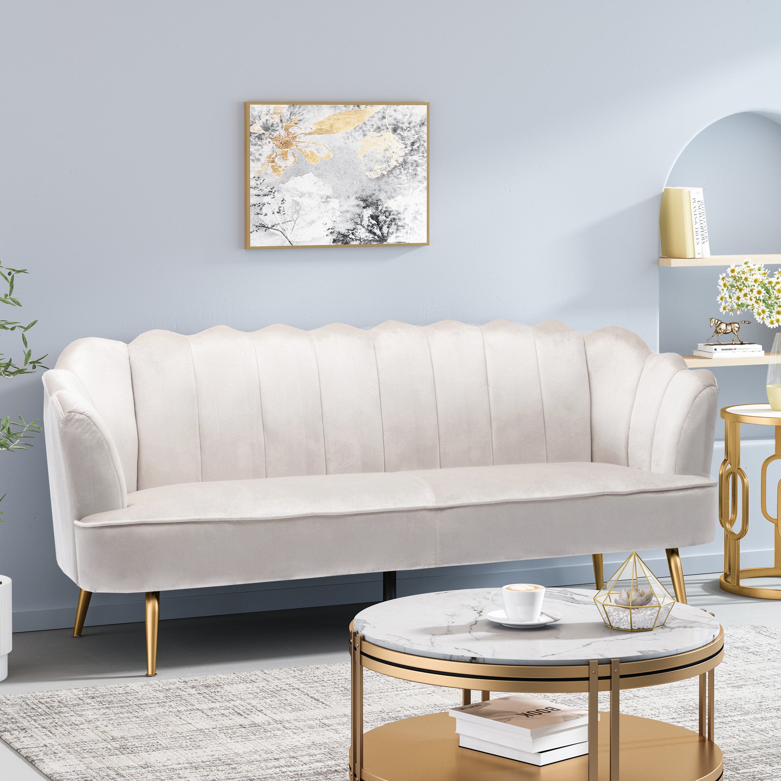 Ohnstad Modern Glam Velvet Channel Stitch 3 Seater Shell Sofa