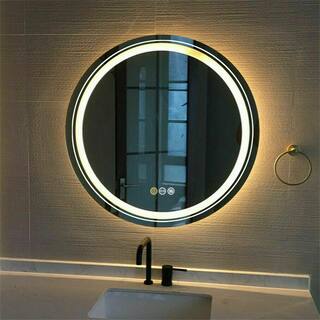 Wisfor 24 in. W x 24 in. H Large Round Frameless Light Dimmable Backlit Dual Front LED Wall Bathroom Vanity Mirror Super Bright XMR-Y28-618-US