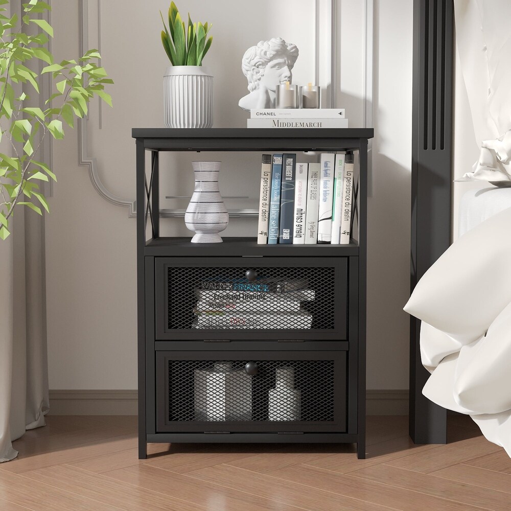 Modern Nightstand with 3 tier Storage Shelves  Brown Nightstands/Black Nightstands (Set of 2)