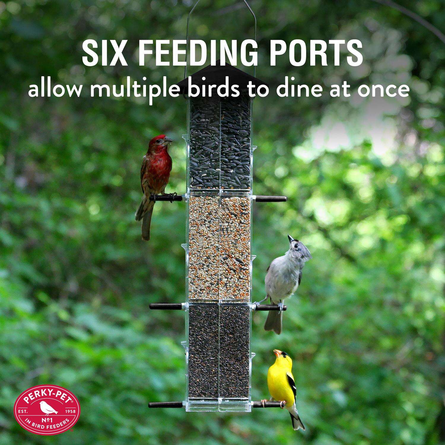 Perky-Pet Evenseed Wild Bird 3 lb Plastic Silo Bird Feeder 6 ports