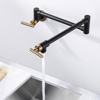 IVIGA Contemporary Wall Mounted Pot Filler with 2 Handles in Gold  Black VSK12GB