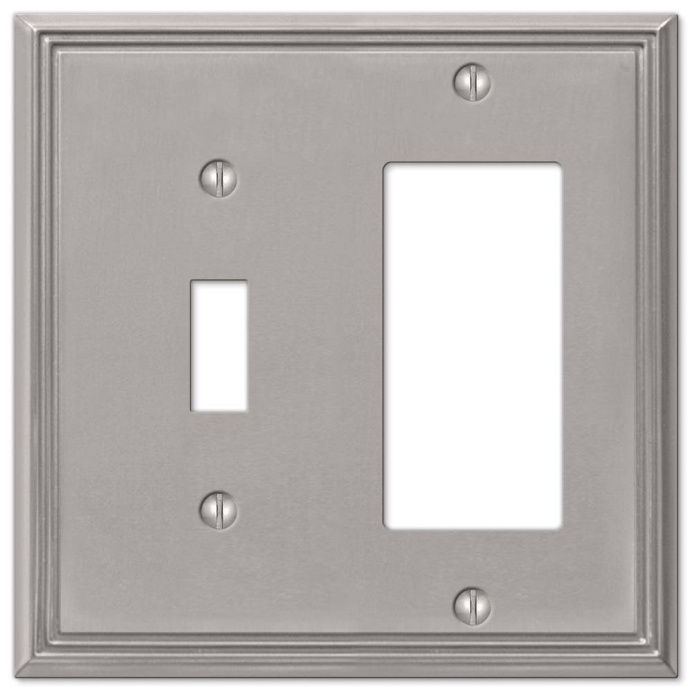 AMERELLE Rhodes 2 Gang 1-Toggle and 1-Rocker Metal Wall Plate - Brushed Nickel 77TRBN