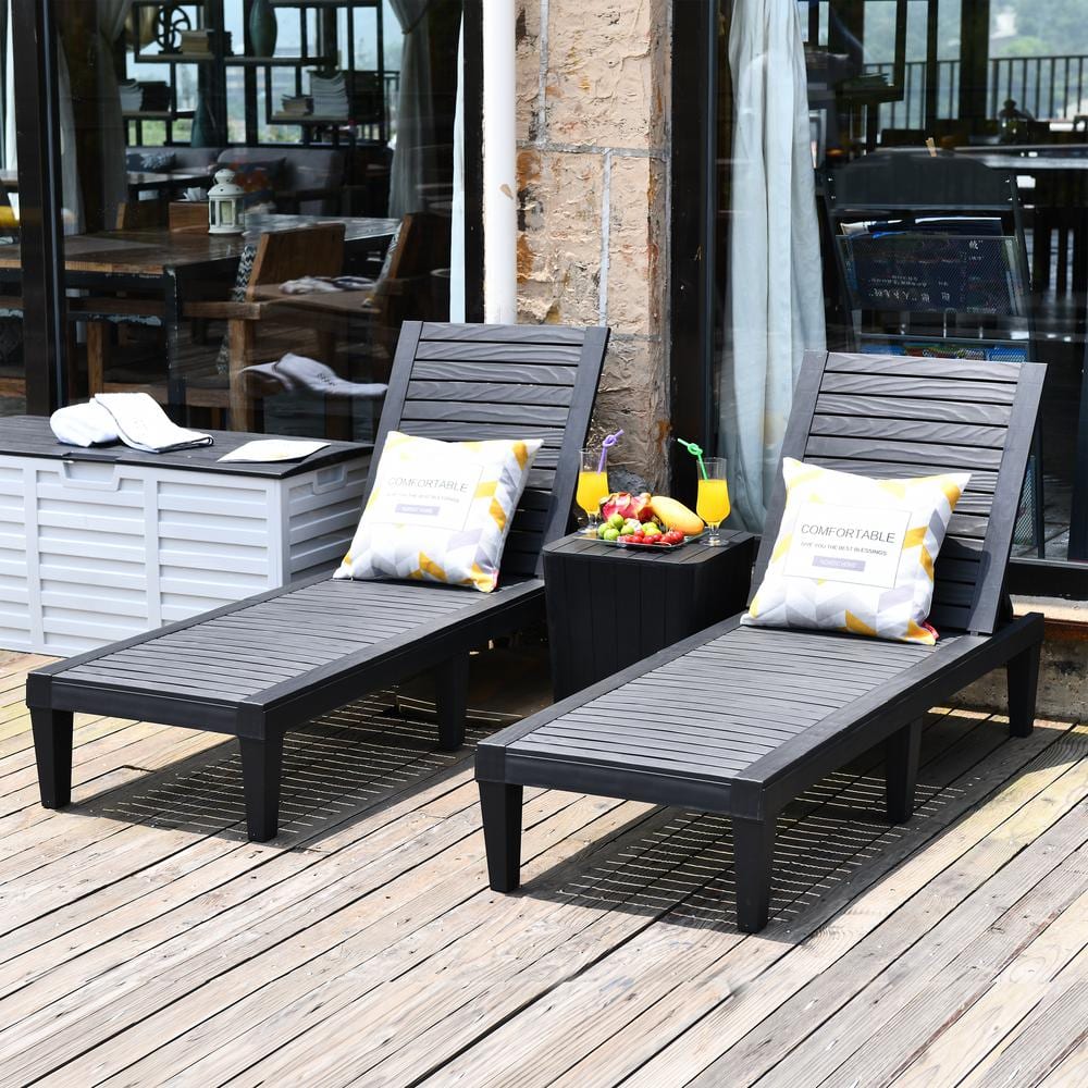 DUKAP OSLO Black Composite Outdoor Reclining Chaise Lounger ODKOSL-BLK