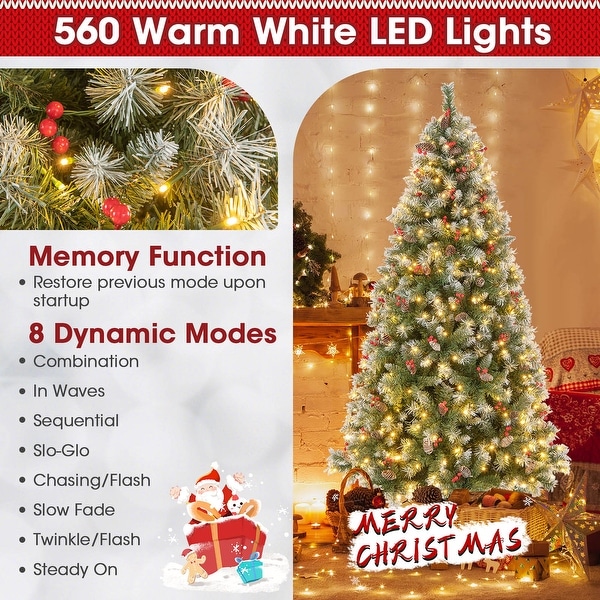 Holiday Hinged Christmas Tree with PVC Branch Tips，Warm White LED Lights