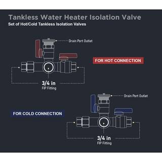 The Plumber's Choice 34 in. FIP Tankless Water Heater Kit- Set of 2 Heavy Duty Hot and Cold Isolation Valves with Cleanouts Forged Brass WGUH-JTP56-U-MG