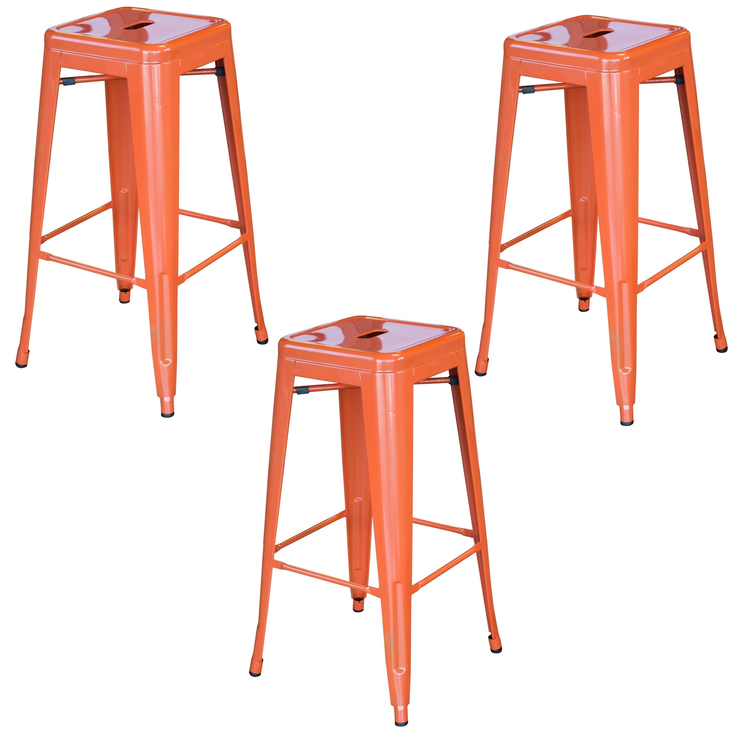 AmeriHome Loft Orange 30 in. Metal Bar Stool - 3 Piece