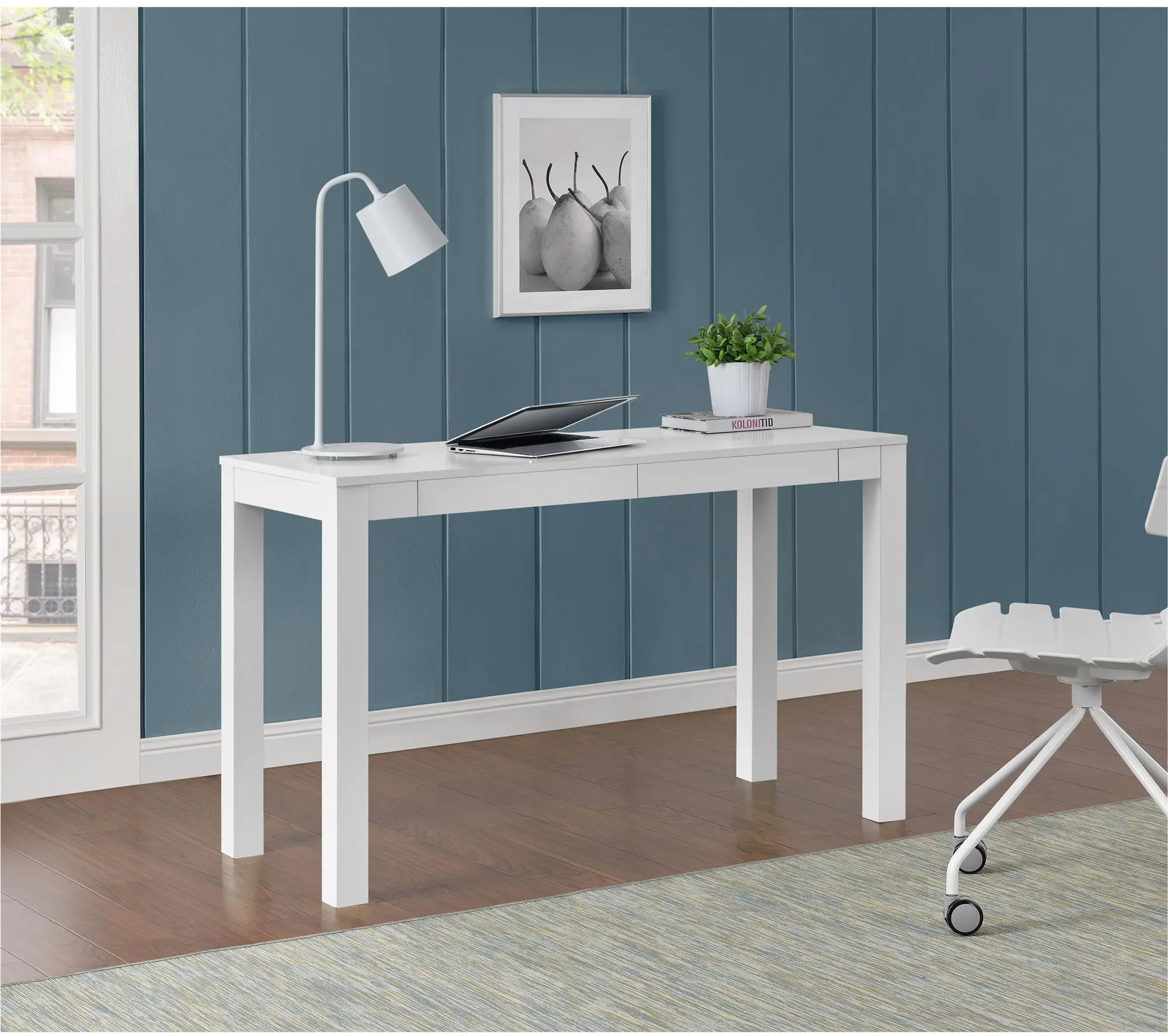 Parsons Large White Computer Desk with Two Drawers