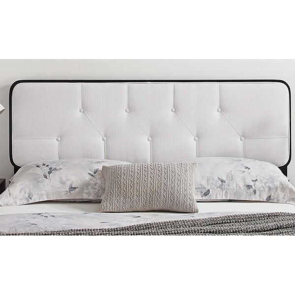 Glendale Traditional White Fabric Button Tufted Twin Size Black Wooden Headboard - - 32157984