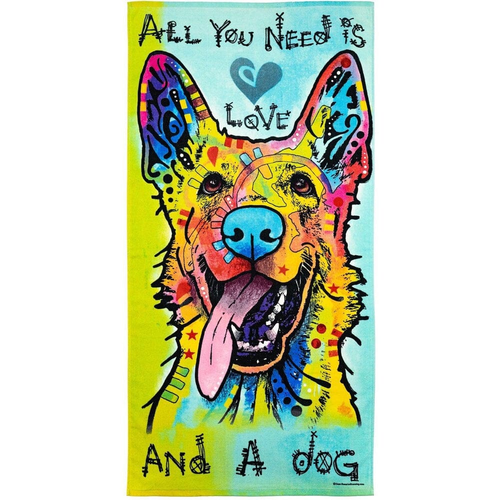 Love and a Dog German Shepherd Super Soft Plush Cotton Beach Bath Pool Towel by Dean Russo