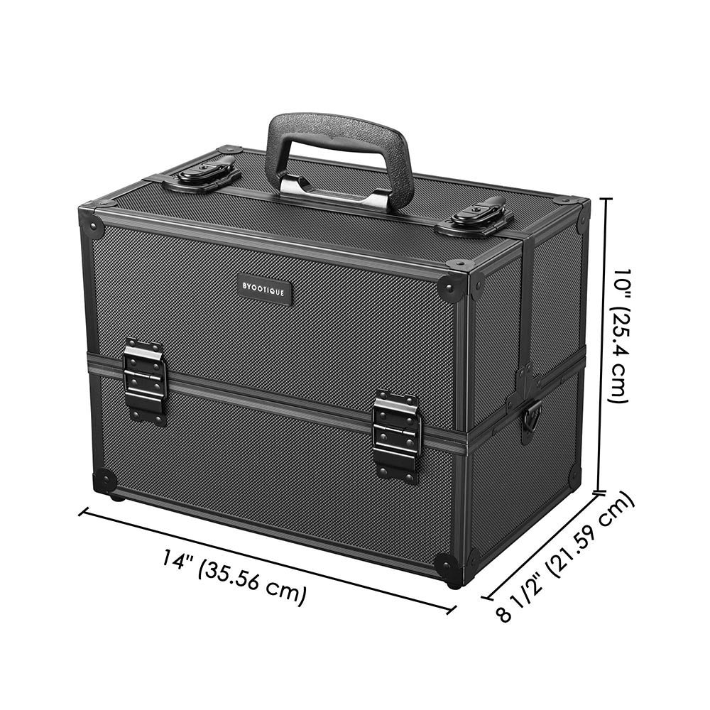 Byootique Aluminum Train Cosmetic Makeup Case Black Portable ABS