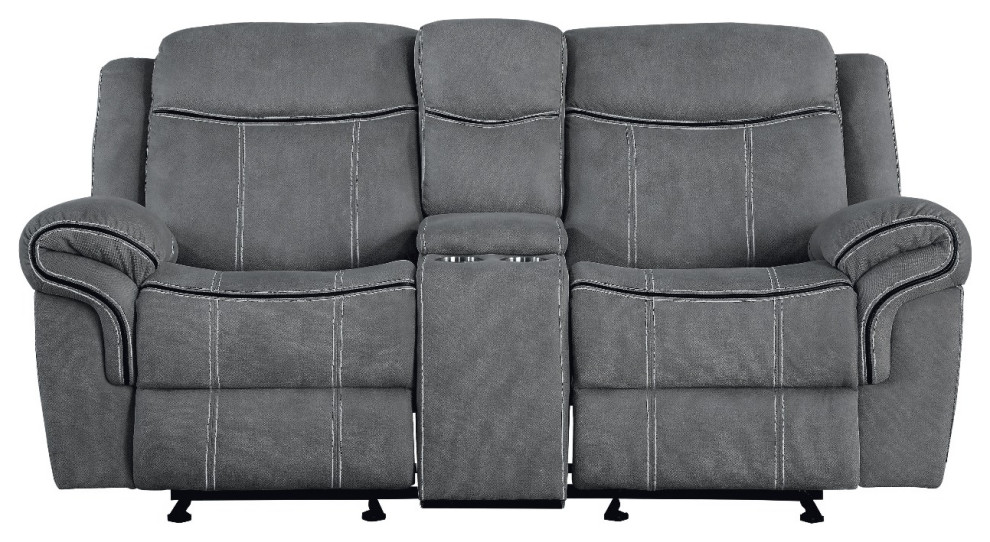 Acme Zubaida Glider Motion Loveseat w USB and Console Two Tone Gray Velvet   Transitional   Loveseats   by AMOC  Houzz