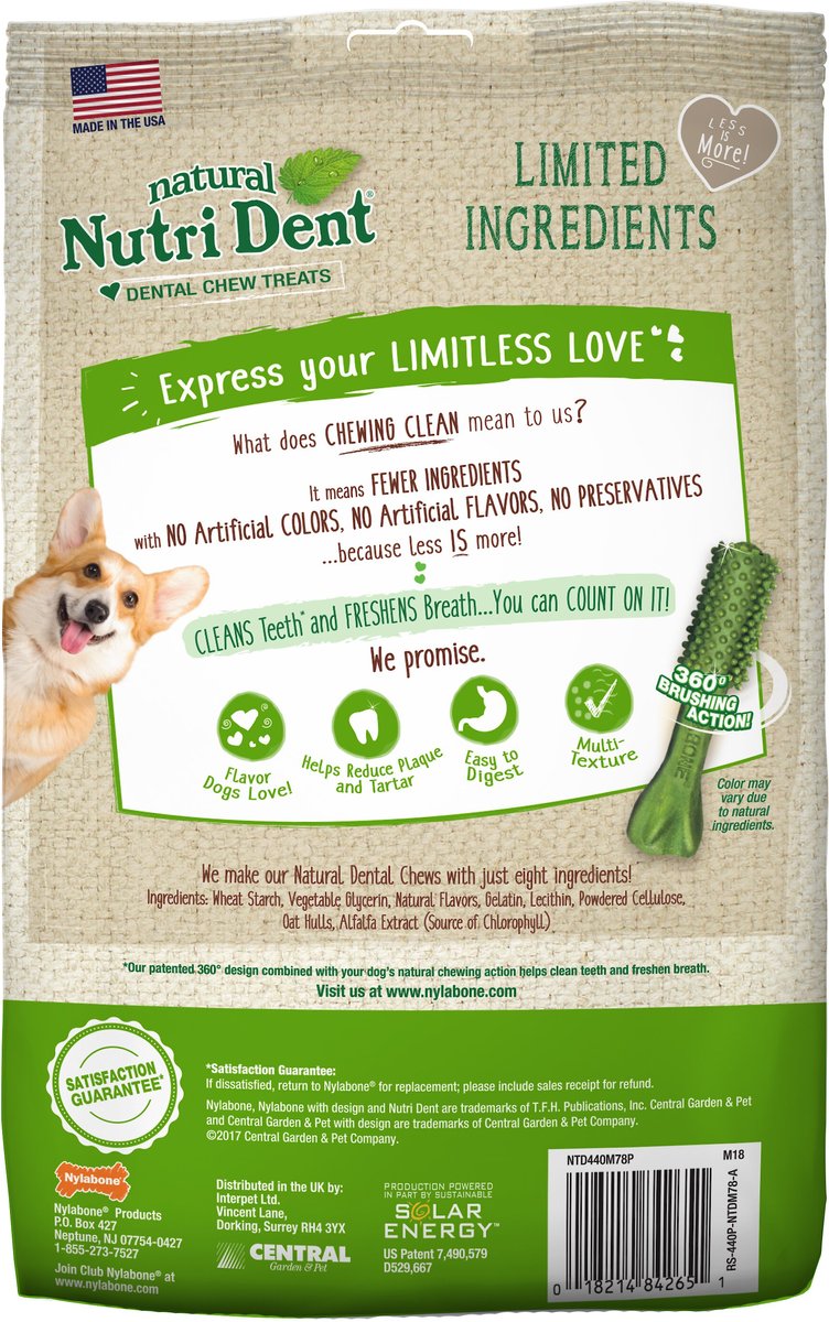 Nylabone Nutri Dent Limited Ingredients Fresh Breath Natural Dental Dog Treats， Mini， 78 count