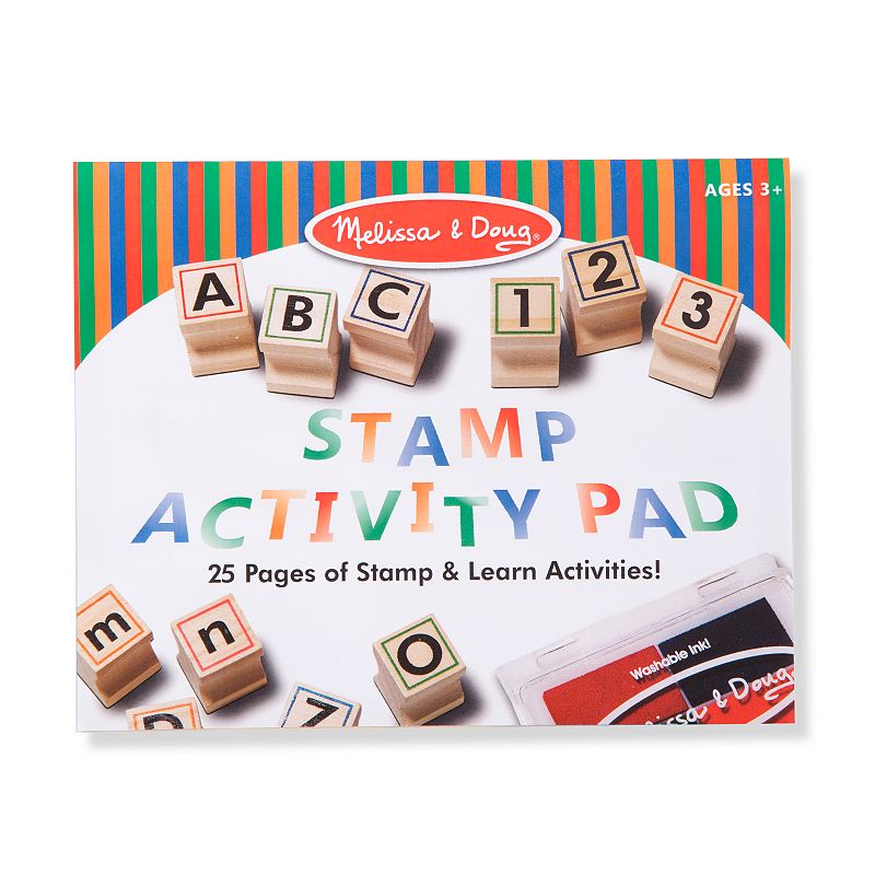 Melissa and Doug Deluxe Letters and Numbers Wooden Stamp Set ABCs 123s With Activity Book， 4-Color Stamp Pad