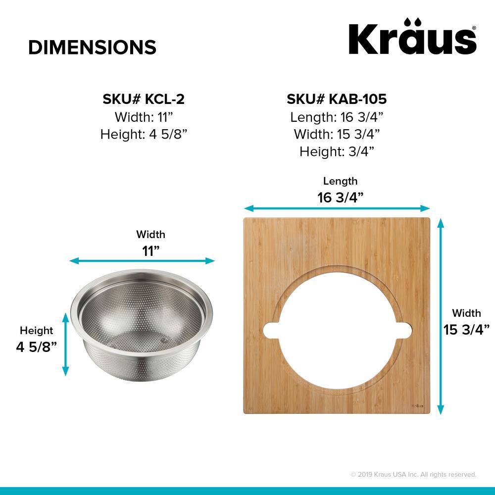 KRAUS 16.75 in. Workstation Kitchen Sink Serving Board Set with Stainless Steel Colander KAC-105BB