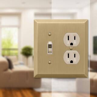 AMERELLE Metallic 2 Gang 1-Toggle and 1-Duplex Steel Wall Plate - Brushed Bronze 163TDBZ