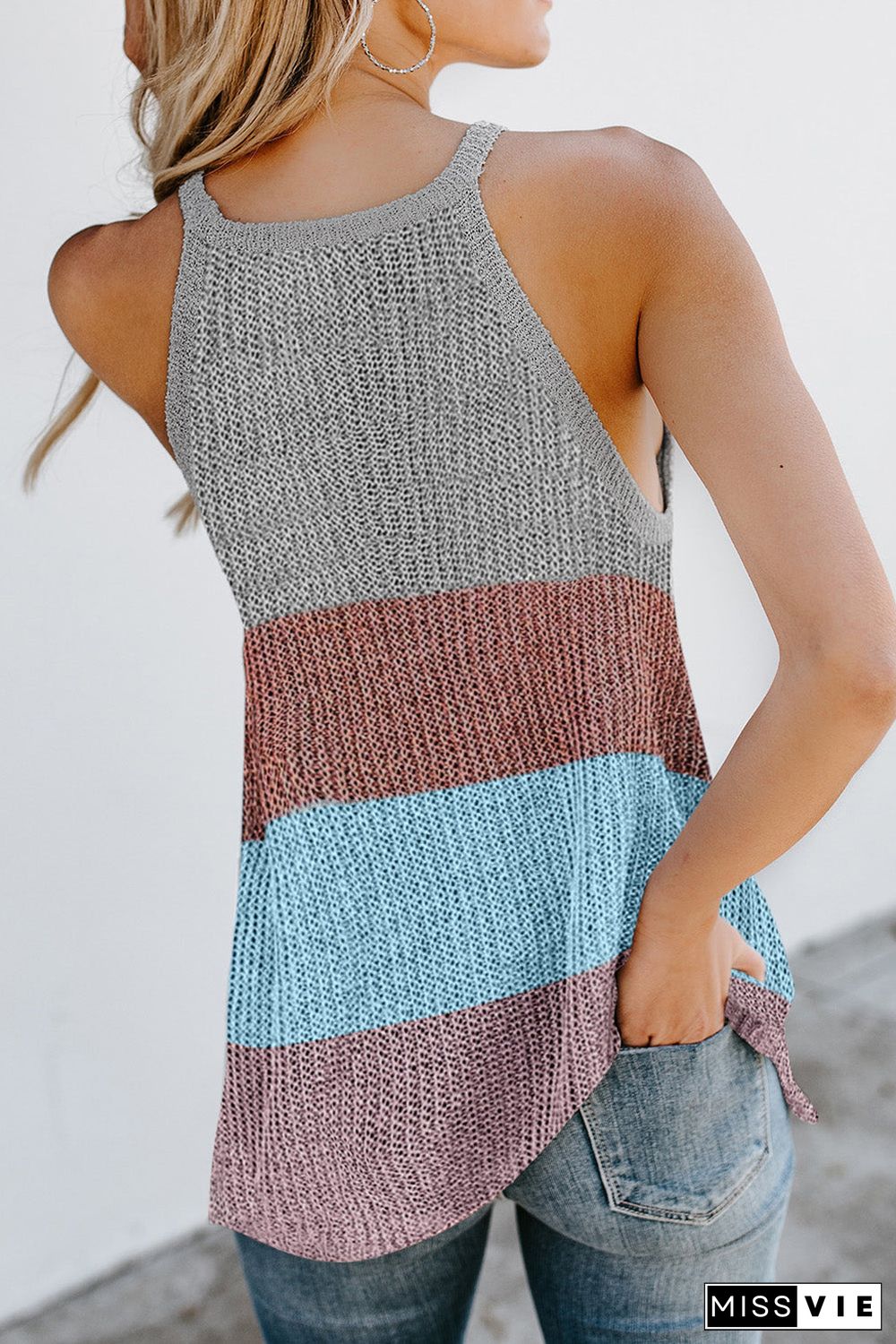 Color Block Striped Knit Tank Top