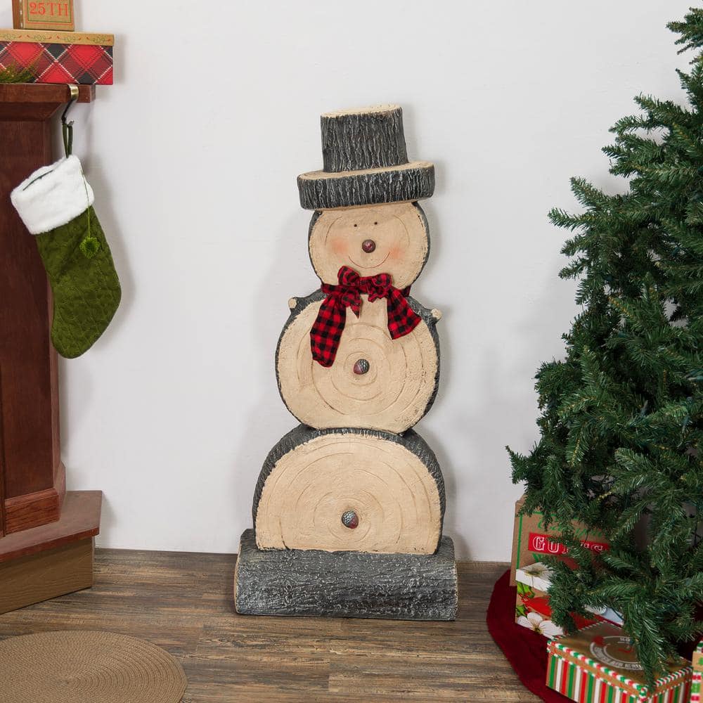 Alpine Corporation 46 in. Tall Extra Large Christmas Snowman Statue with Wood Texture WTJ102L