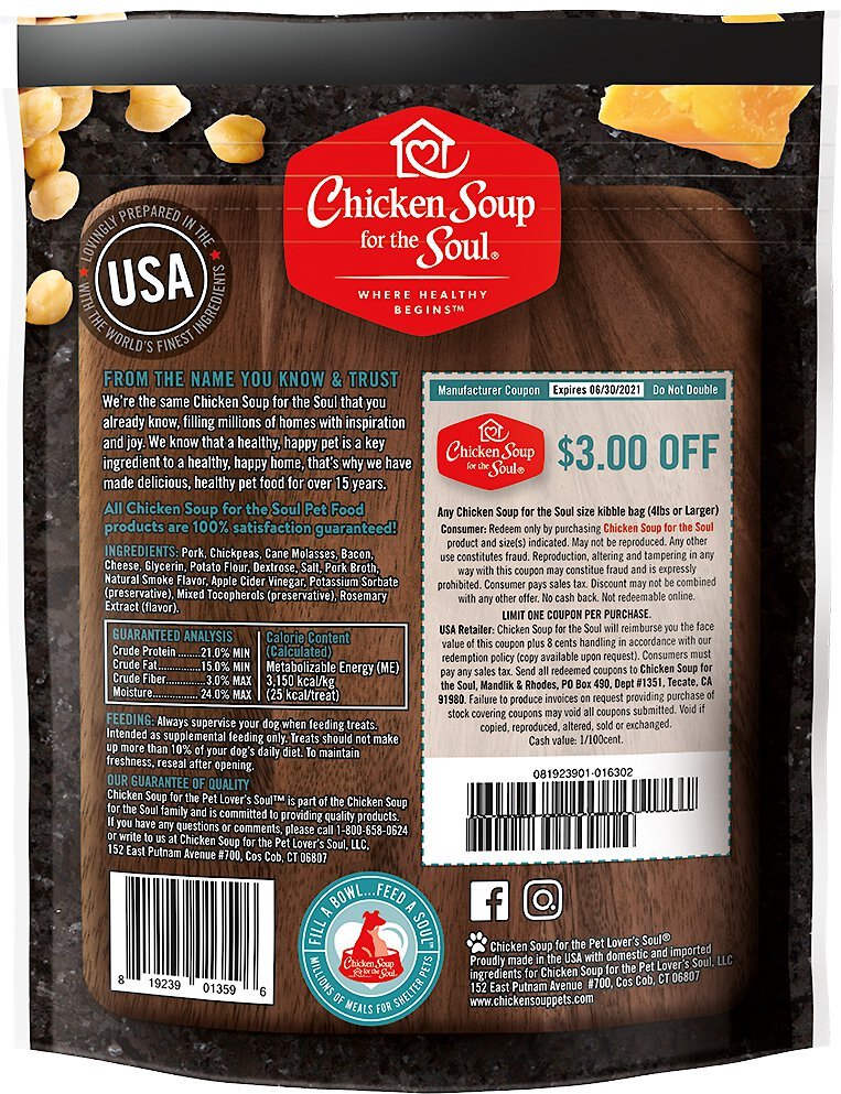 Chicken Soup for the Soul Savory Sticks Real Bacon and Cheese Grain-Free Dog Treats， 5-oz bag