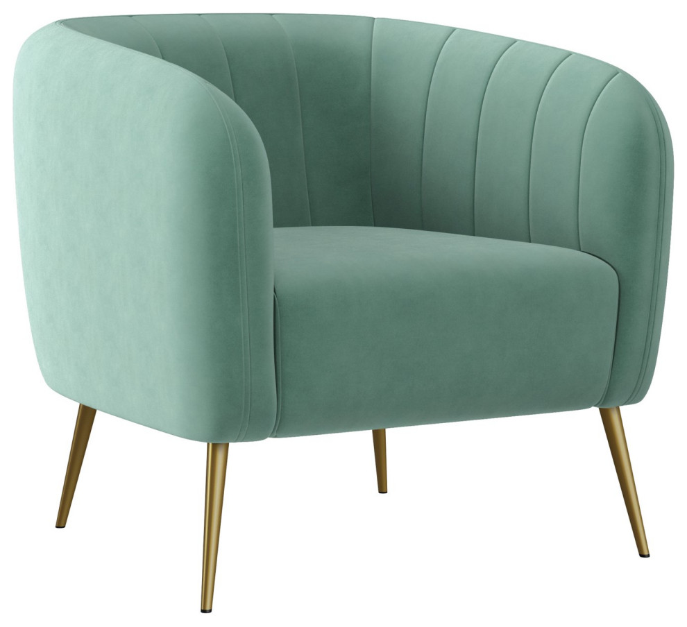 Accent Chair  Rounded Design With Golden Legs and Channel Tufted Back  Turquoise   Midcentury   Armchairs And Accent Chairs   by Declusia  Houzz