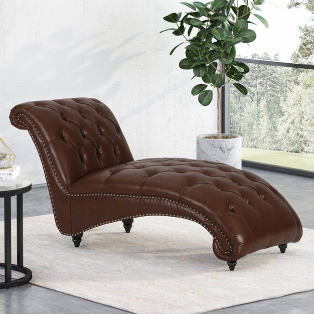 Varnell Contemporary Button Tufted Chaise Lounge Dark Brown Christopher Knight Home