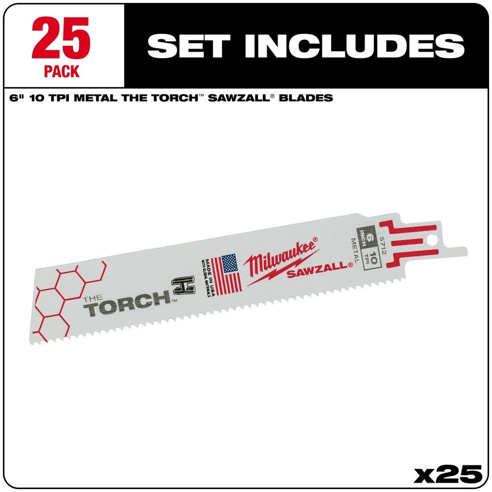 MW 6 in. 10 TPI THE TORCH SAWZALL Blades 25PK 48-00-8712 from MW