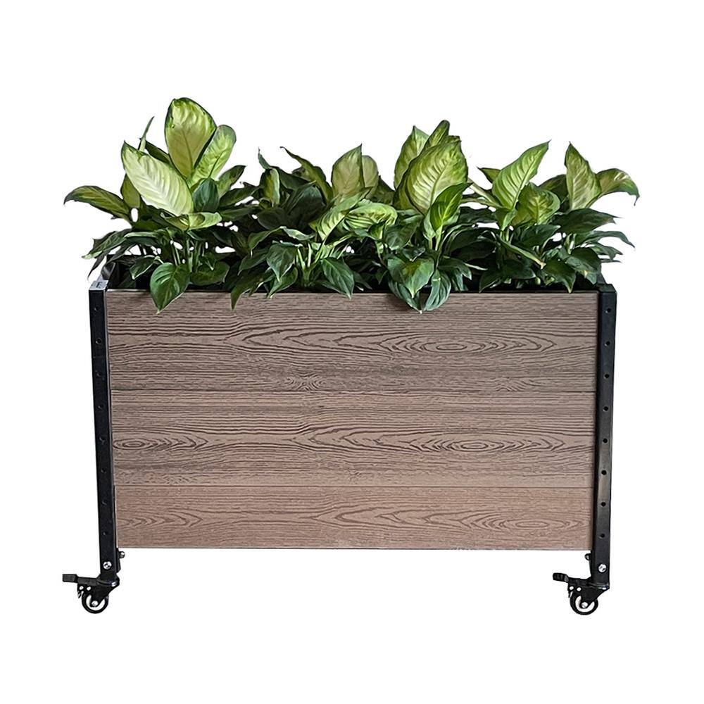 EverBloom 12 in. D x 24 in. Hx 36 in. W Brown and Black Composite Board and Steel Mobile Deep Trough Planter Box Raised Garden Bed K2112