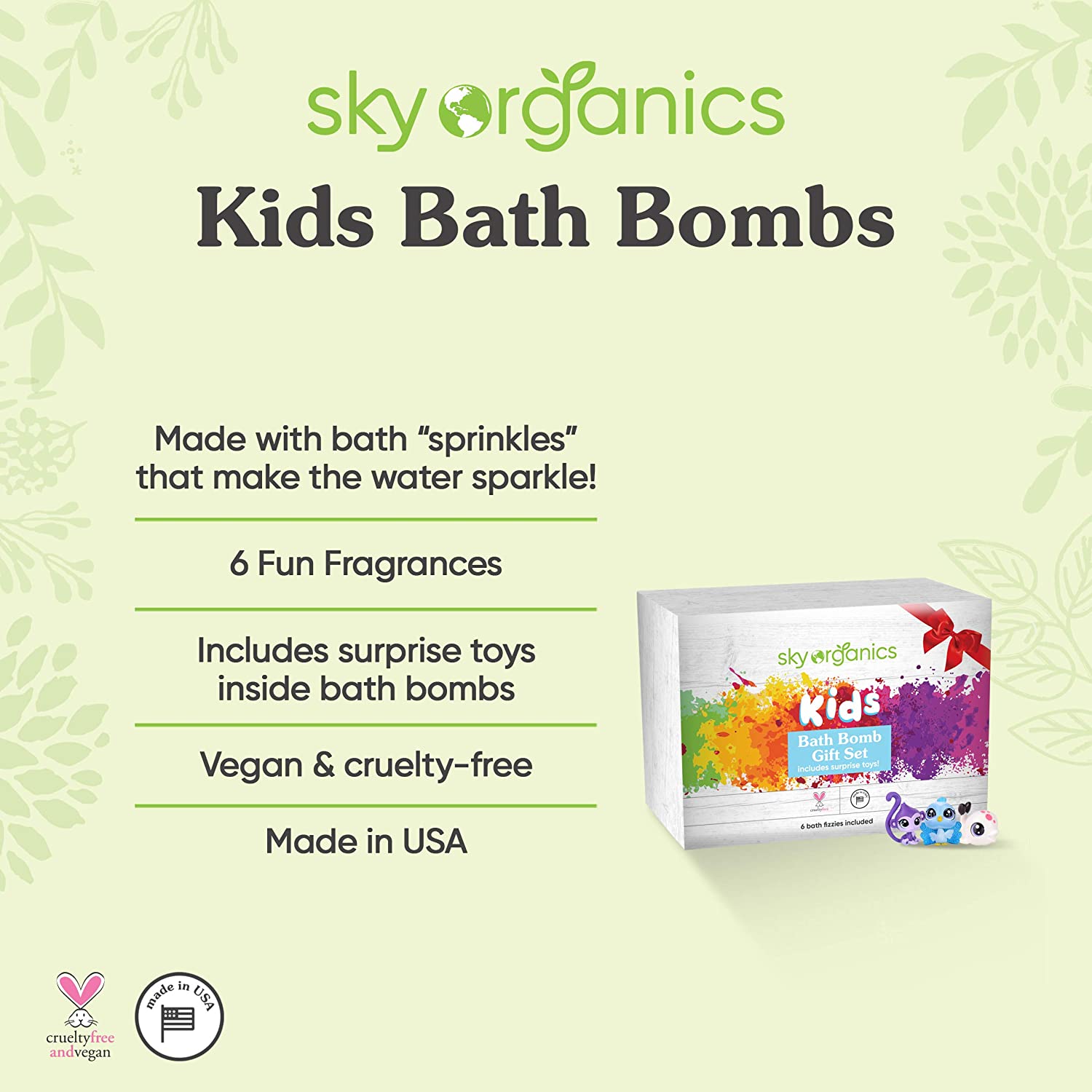 Sky Organics Kids Bath Bombs Gift Set with Surprise Toys