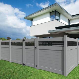 Barrette Outdoor Living 6 ft. x 6 ft. Gray Vinyl Privacy Panel Kit Horizontal Fence with Boardwalk DSP Top 73055102