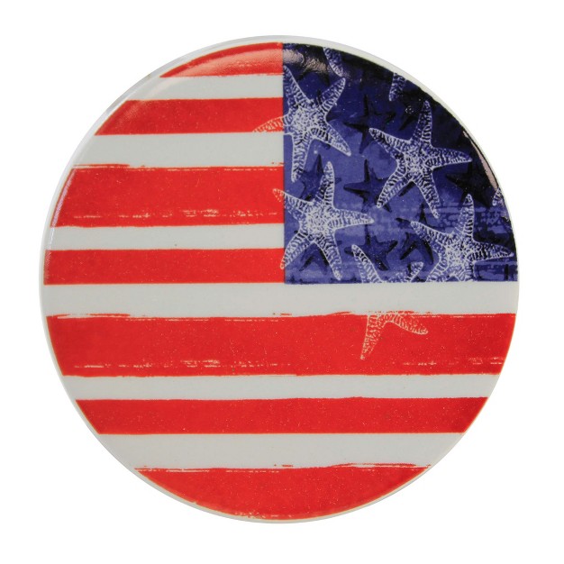 Tabletop Patriotic Coasters Set Of Coasters 4 0 Inches American Flag Starfish 20882 Ceramic Multicolored