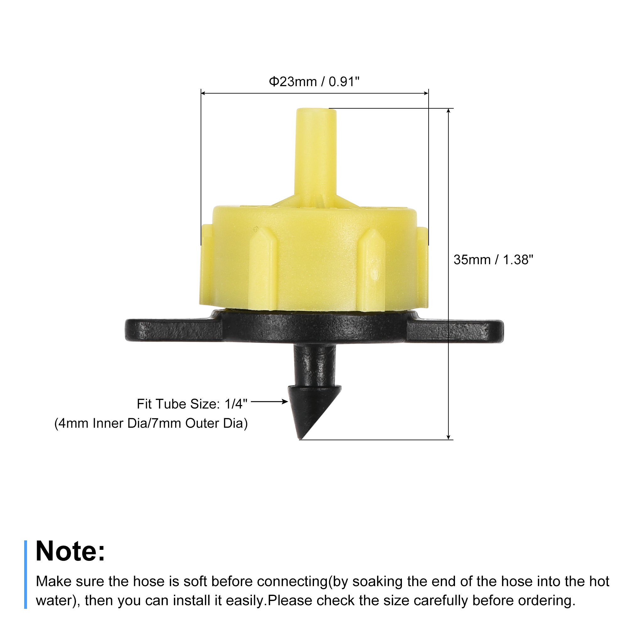 Uxcell Adjustable 2L/H 360 Degree Drip Emitters Yellow for 1/4