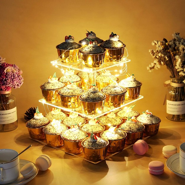 Vdomus Led Cupcake Stand Tower For Birthday wedding babyshower Party With String Lights