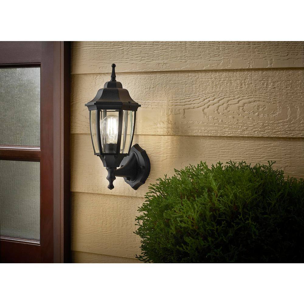 Hampton Bay 14.5 in. Black Dusk to Dawn Decorative Outdoor Wall Lantern G14796-BK